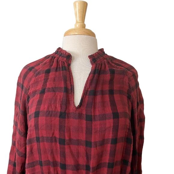 Cloth & Stone Top XS Burgundy Red "Sara" Plaid Raglan Sleeves Shirt Blouse (13) - Picture 5 of 6